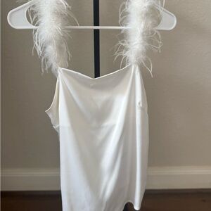 White Feather Trimmed Top